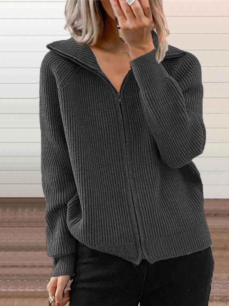 Street-Wave Thick Knit Cardigan With Zipper For Women Cozy Warmth And Versatile Cotton