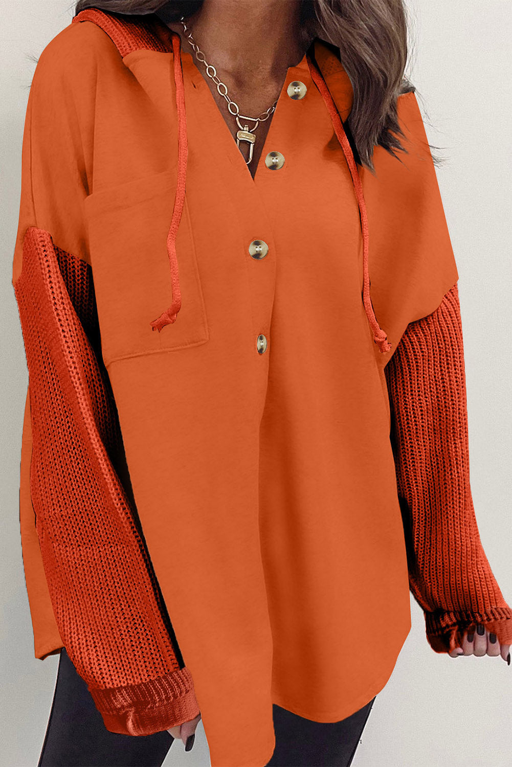Street-wave Hooded Cotton-Blend Blouse For Women Cozy Versatile Comfort With Button Details