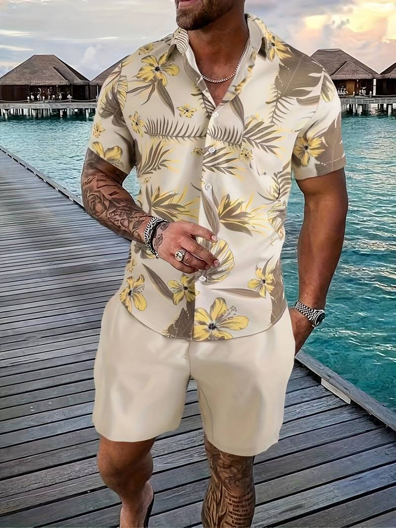 Street-Wave Men's Lightweight Hawaiian Shirt Floral Pattern