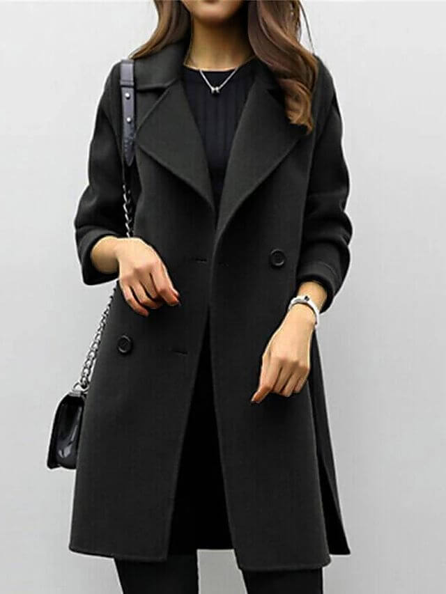 Street-Wave Wool Blend Double-Breasted Winter Coat for Women with Street-Wave Buttons - Ultra Warmth and Durability