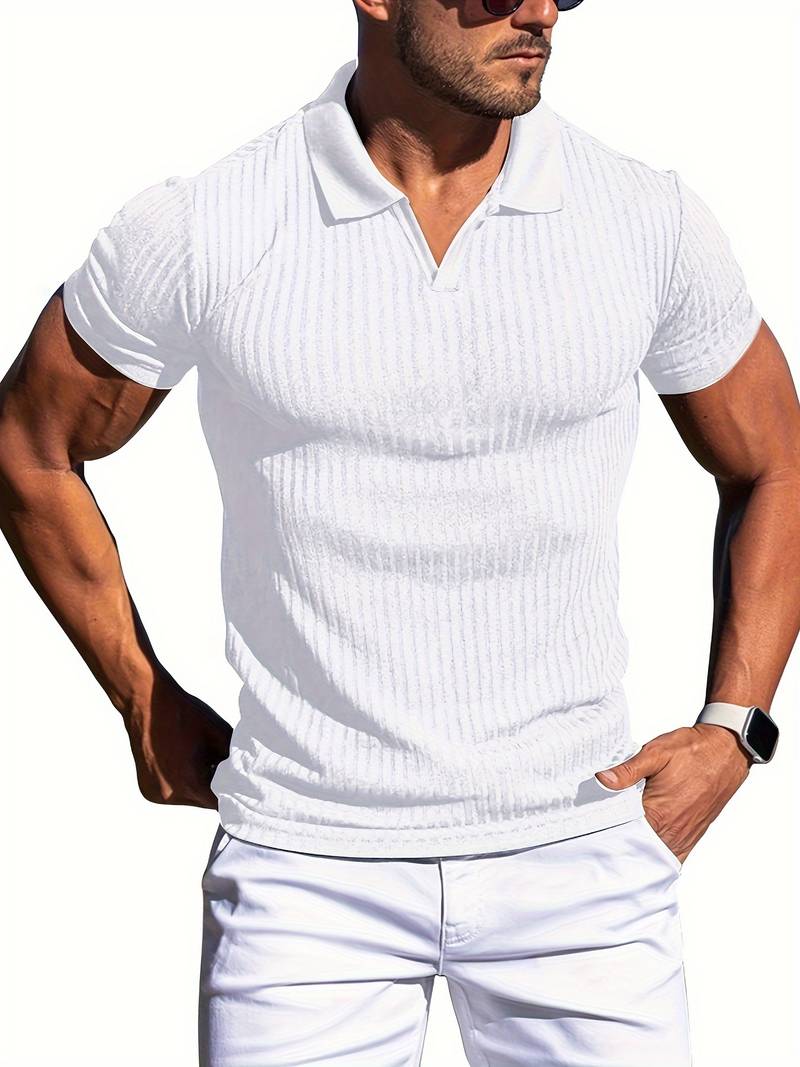 Street-Wave Mens Ribbed Polo Shirt Slim Fit Short Sleeve