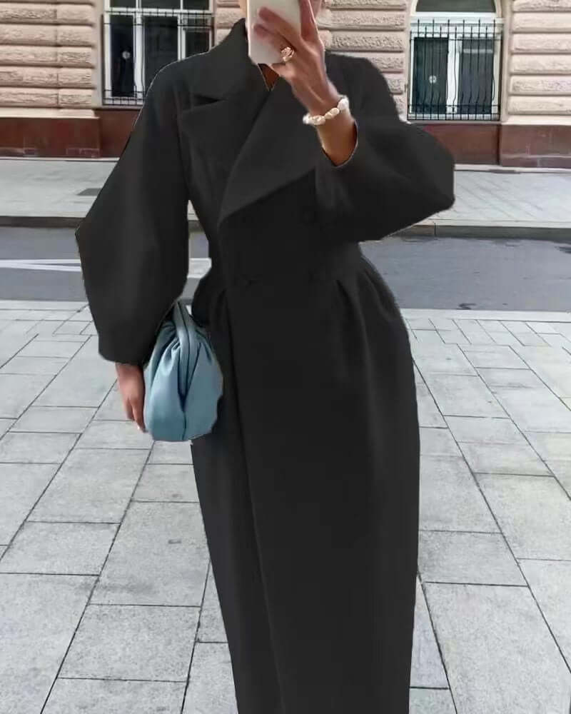 Streetwave Lantern Sleeve Long Coat For Women Elegant Tailored Fit Warm Winter Style