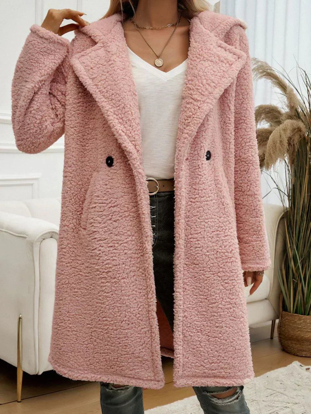 Street-Wave Extended Teddy Coat Hoodie Fleece Warm and Stylish for Women Cozy Everyday Outerwear