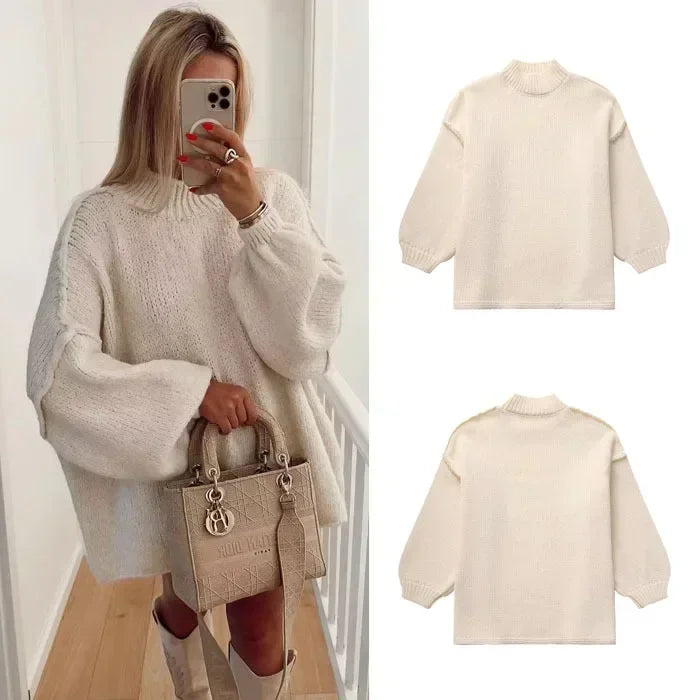 Streetwave Cozy Cable Knit Turtleneck Sweater With Balloon Sleeves For Women Winter Wardrobe Essential