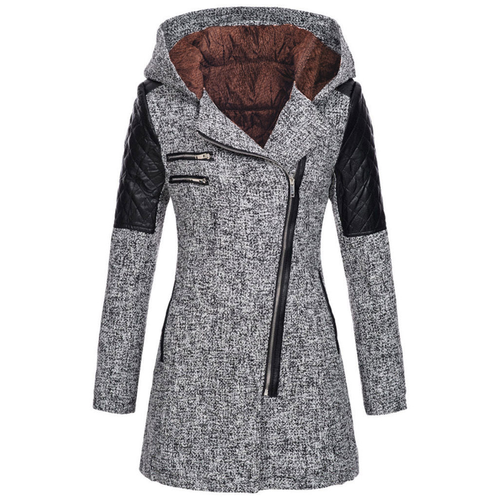 Street-Wave Elise Womens Premium Cotton Winter Coat Warmth With Asymmetrical Zipper Mid-Length