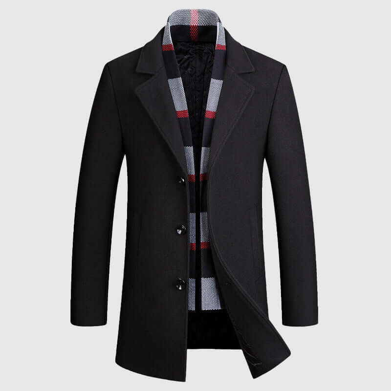 Street-wave Wool Blend Shawl Collar Coat for Men Warm Quilted Winter Outerwear Comfort