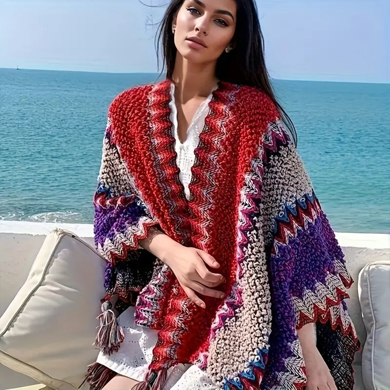 Street-wave Winter Poncho Knit Scarf For Women Ultra Soft Travel Blanket And Style Accessory