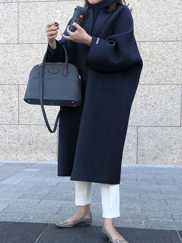 Street-wave Women's Long Coat With Cross Cut No Buttons For Winter Elegant Everyday Outerwear