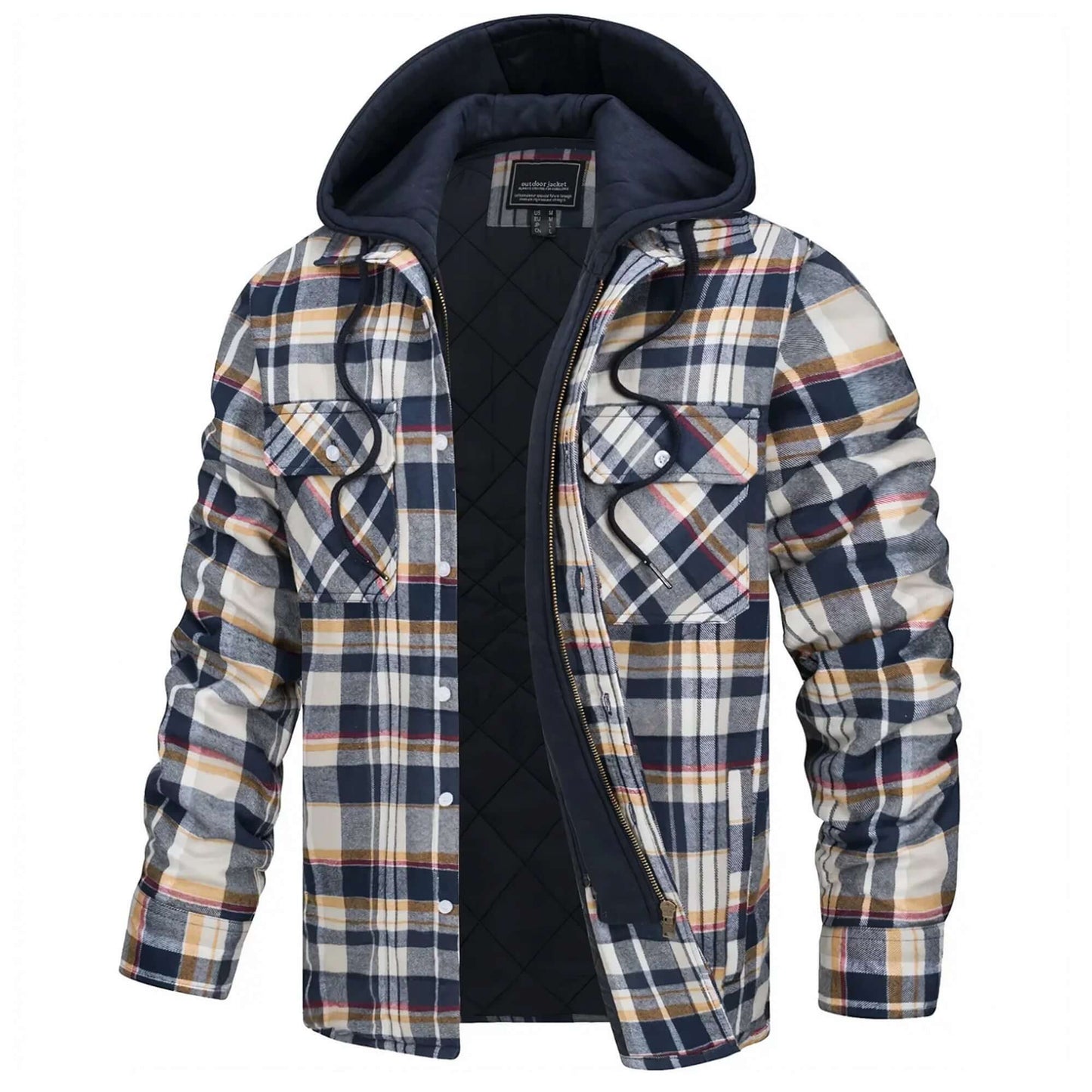 Street Wave Plaid Shirt Jacket For Men Lightweight Quilted Interior Versatile Weekend Outerwear