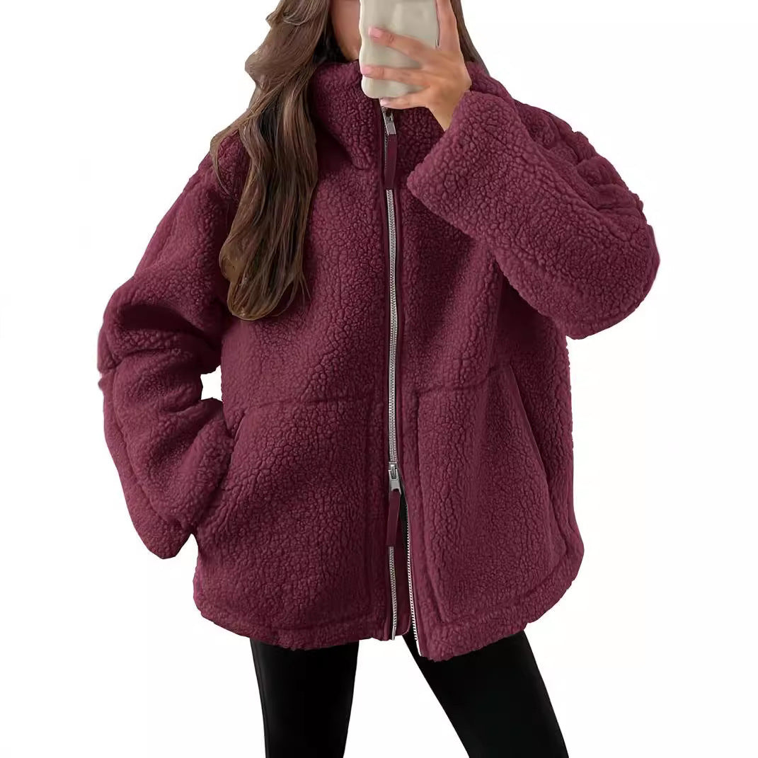 Street Wave Wool Blend Zip Up Jacket For Women Cozy Warmth
