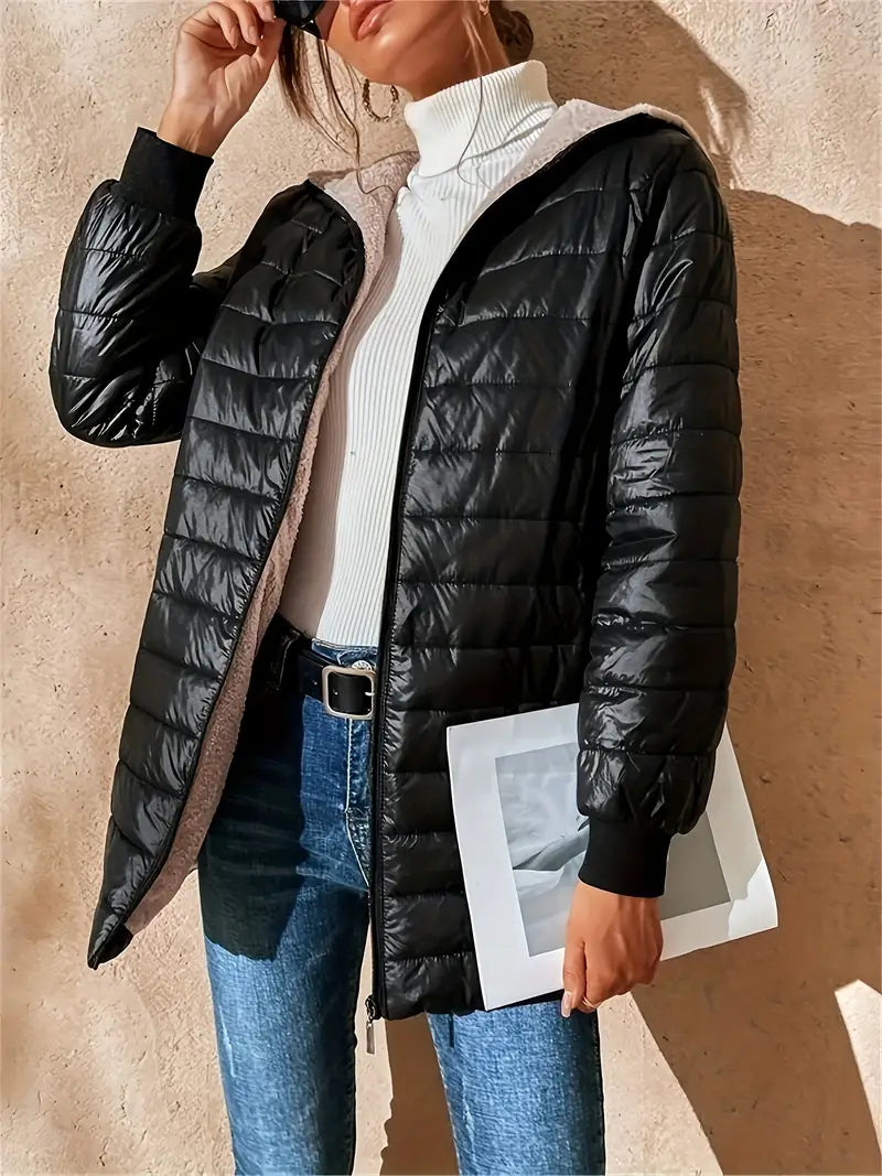 Street-wave Womens Mid-Length Hooded Puffer Coat Warm Cozy Comfort With Modern Style