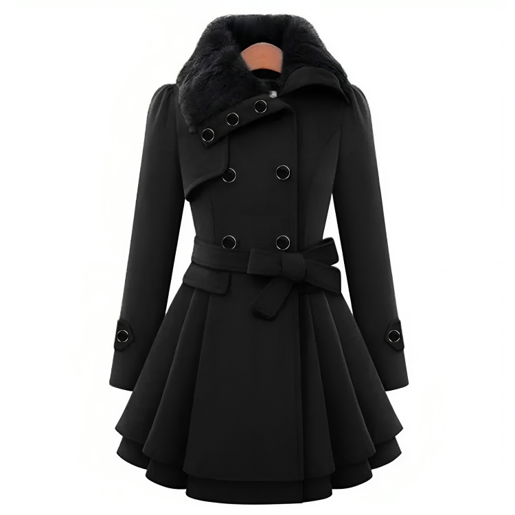 Street-wave Premium Women Wool Coat With Fur Collar Belted Waist Warm Winter Outerwear