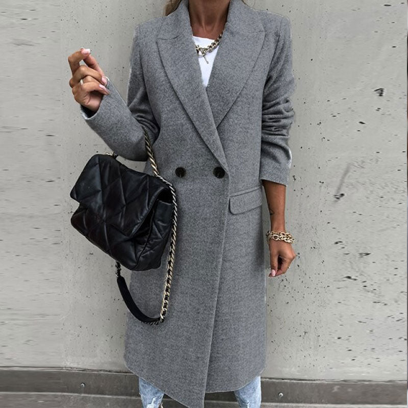 Street-wave Button Front Long Coat For Women Elegant Cozy Outerwear For City Professionals Chic Wardrobe Staple