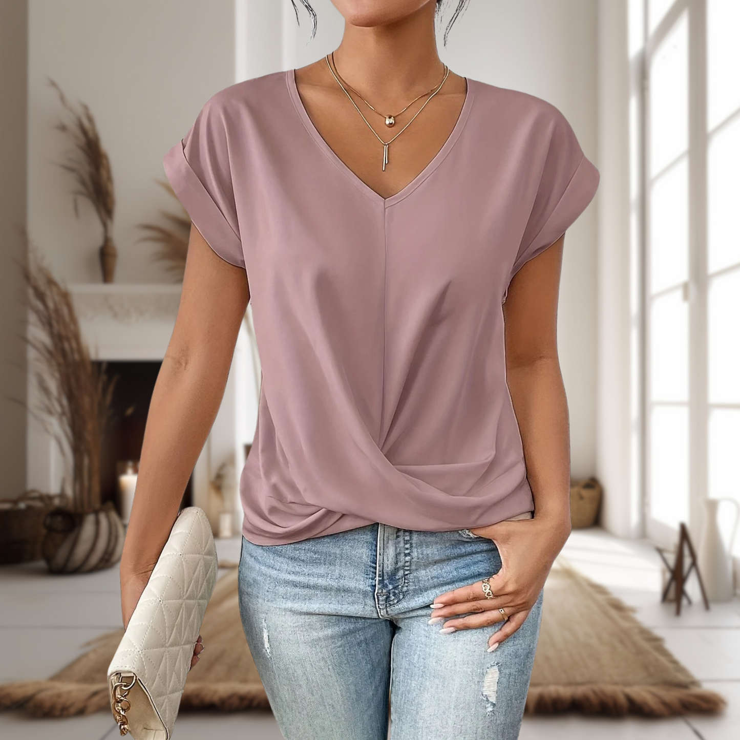 Women's Casual Sweetheart Neck T-Shirt with Short Sleeves and Soft Fabric