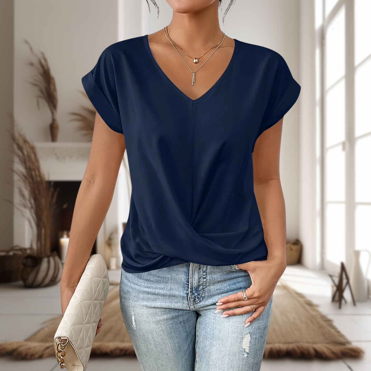 Women's Casual Sweetheart Neck T-Shirt with Short Sleeves and Soft Fabric