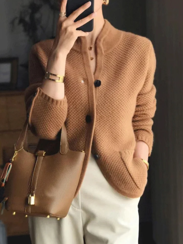Streetwave High Collar Knit Cardigan For Women, Elegant Warmth And Cozy Comfort, Premium Knitwear