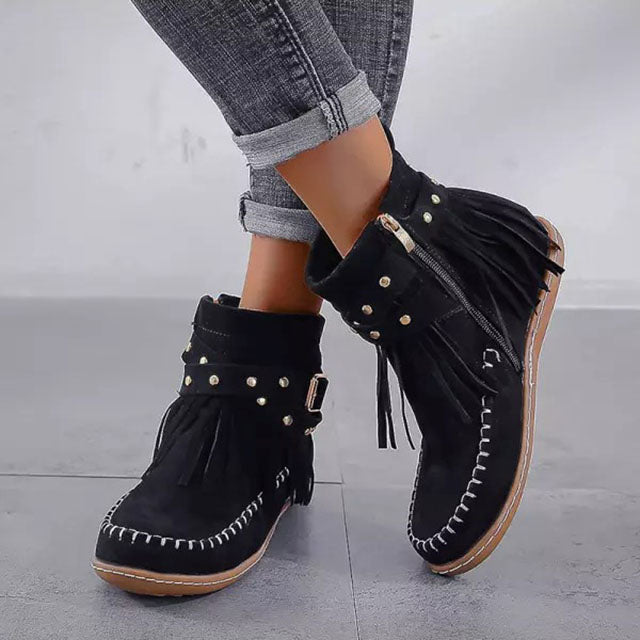 Street-Wave Warm Suede Fringe Boots For Women With Cozy Lining And Adjustable Buckle Straps