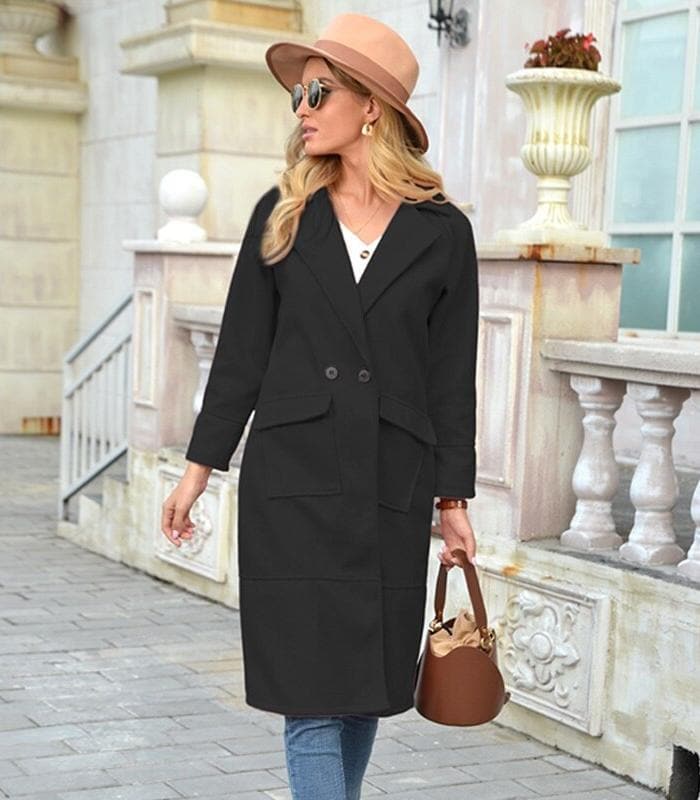Street Wave Long Wool Coat With Pockets Wool Blend For Women Elegant Timeless Style