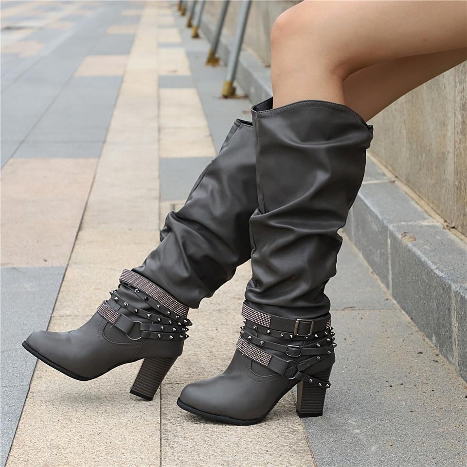 Women's Knee-High Slouchy Boots with Block Heel and Soft Design