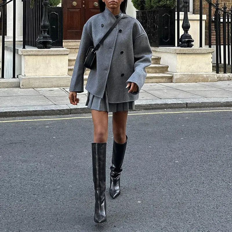 Street-Wave Vintage Winter Coat For Women Double Breasted Stand Collar Warmth And Timeless Style
