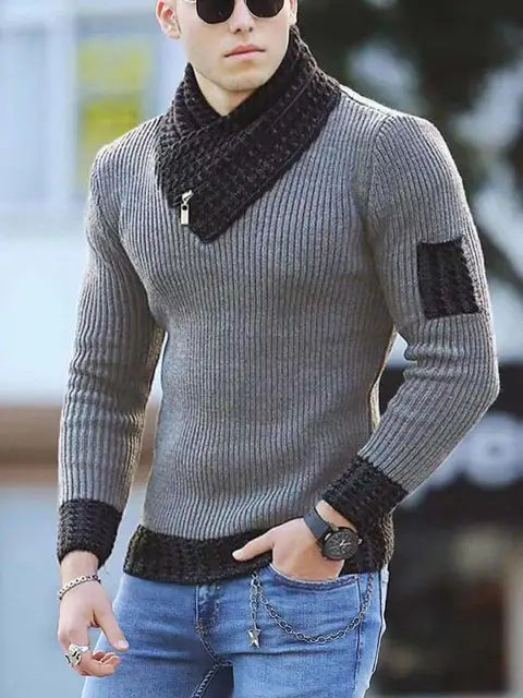 Street-Wave High Collar Wool Sweater For Men Warm Vintage Knit Winter Fashion Essentials Urban Everyday Cozy Layering
