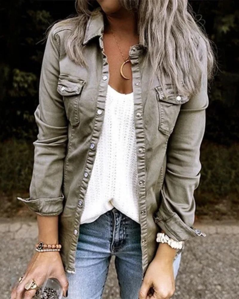 Street-wave Denim Jacket For Women Comfortable Everyday Casual Essential Outerwear