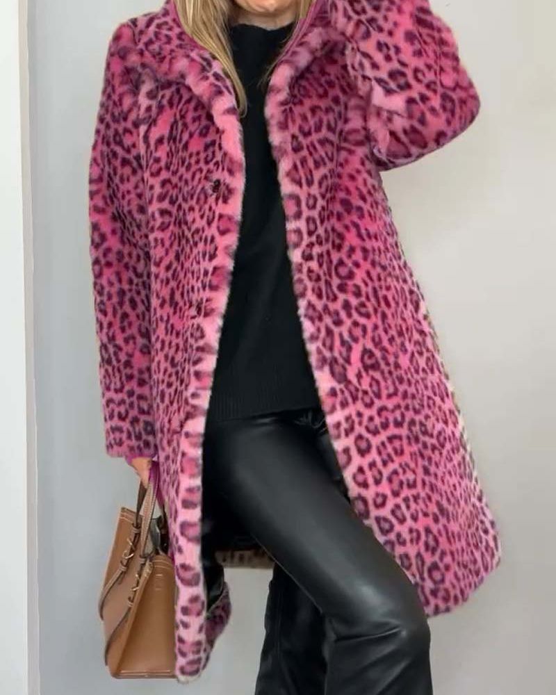 Streetwave Leopard Print Long Coat For Women Warm Cozy Soft Luxurious Timeless Outerwear