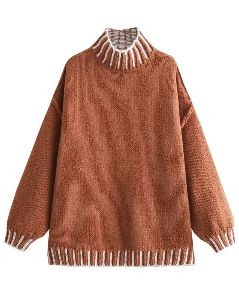 Street-Wave Oversized Turtleneck Knit Sweater For Women Warm Cozy Comfort Fit Luxury Pullover