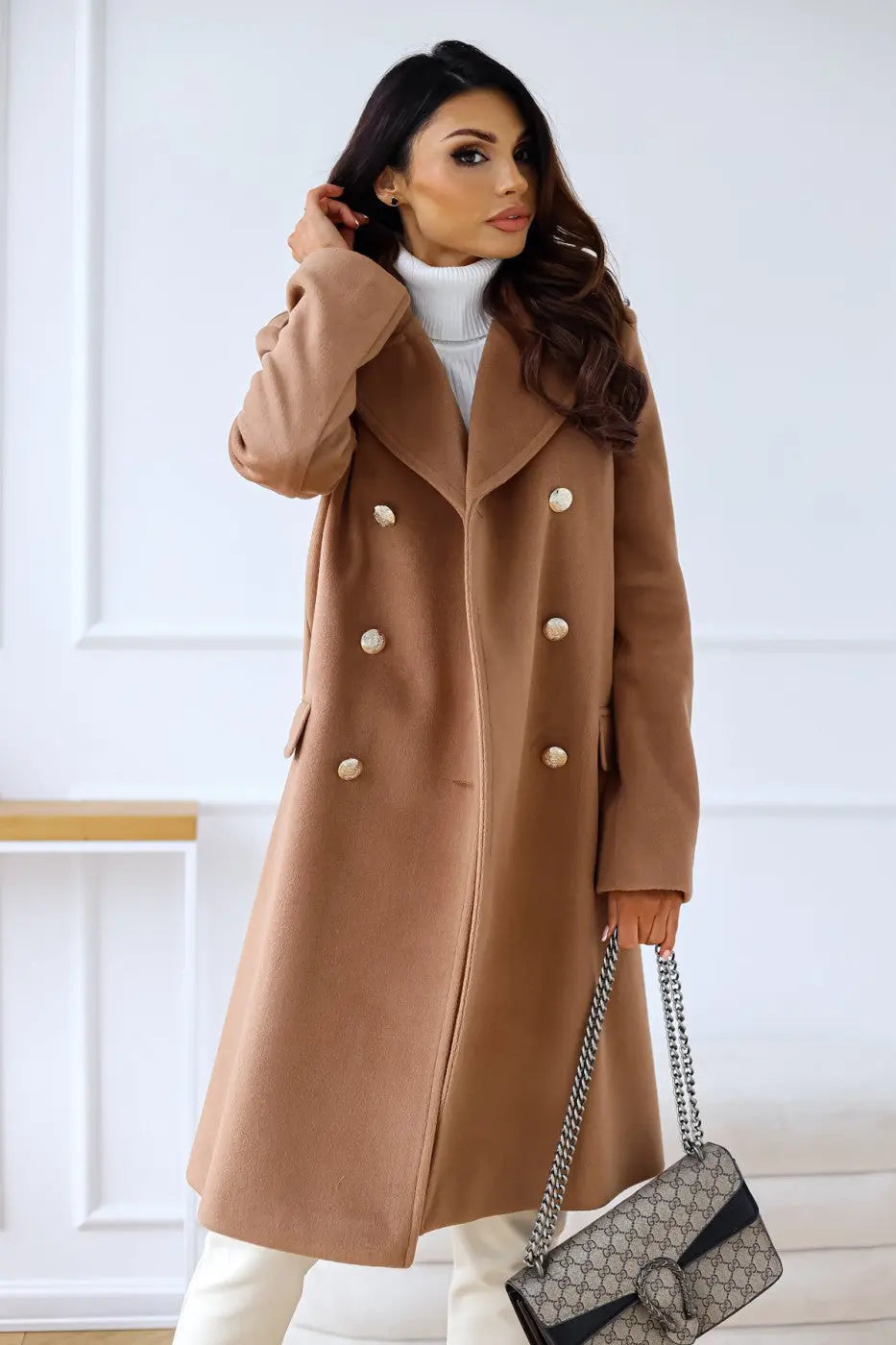 Street Wave Wool Coat For Women Double Breasted Soft Premium Wool Cozy Chic Outerwear