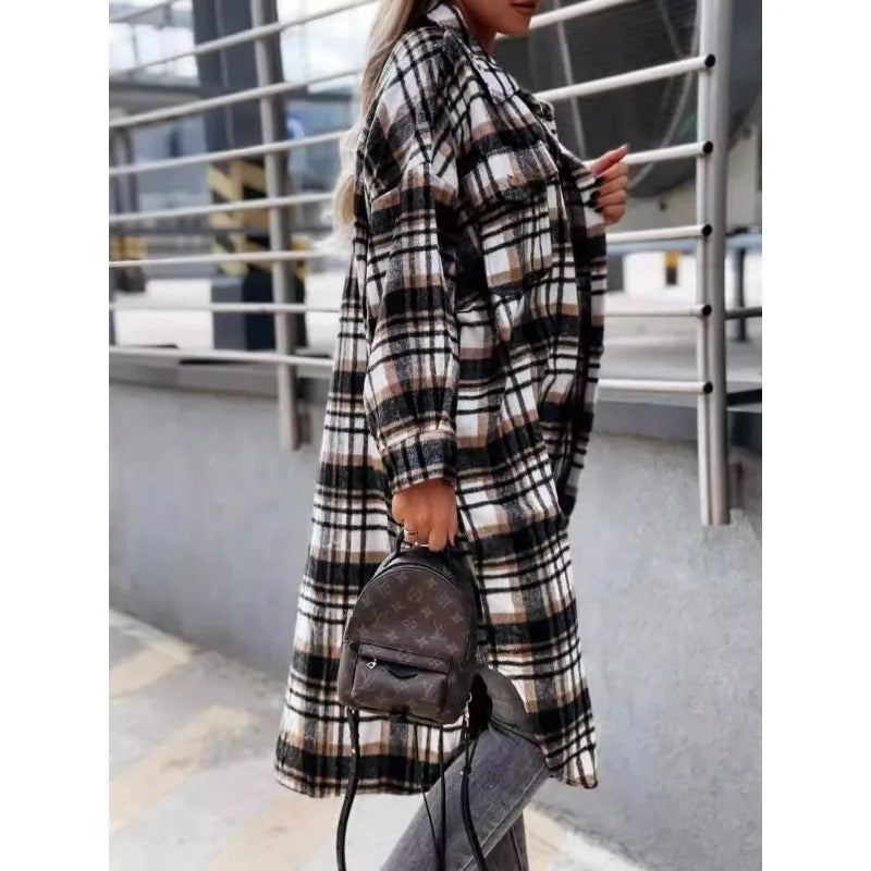 Street-wave Pink Plaid Overshirt For Women Soft Cozy Comfort Versatile Casual Outerwear