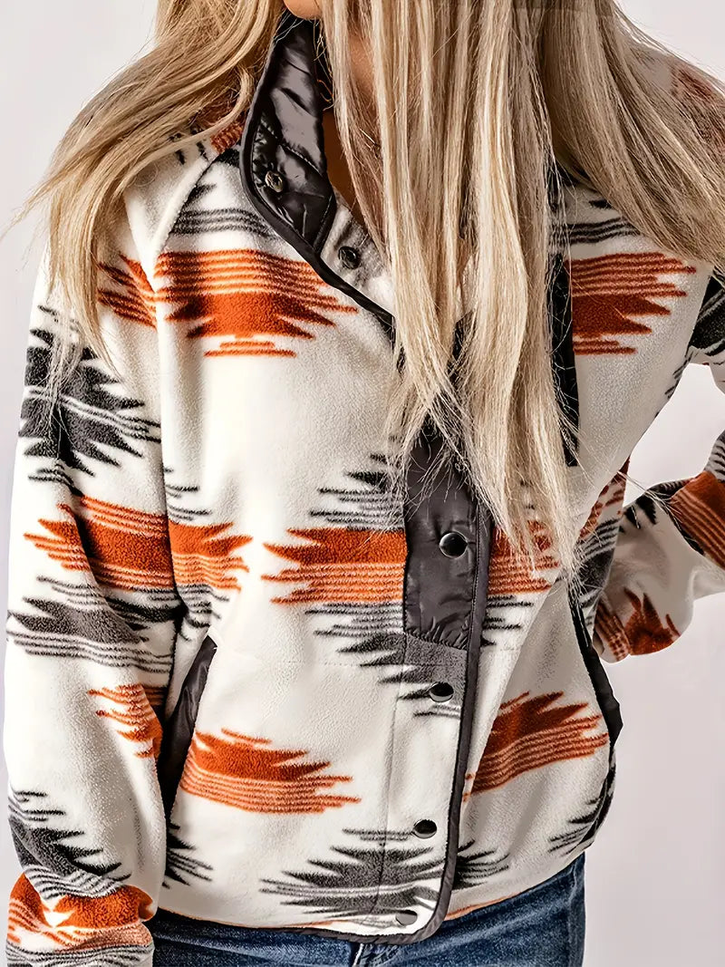 Street-wave Womens Aztec Pattern Fleece Jacket With Button Closure For ...