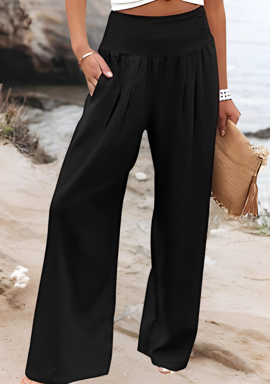 Women's Beach Trousers with Wide Legs and Lightweight Fabric