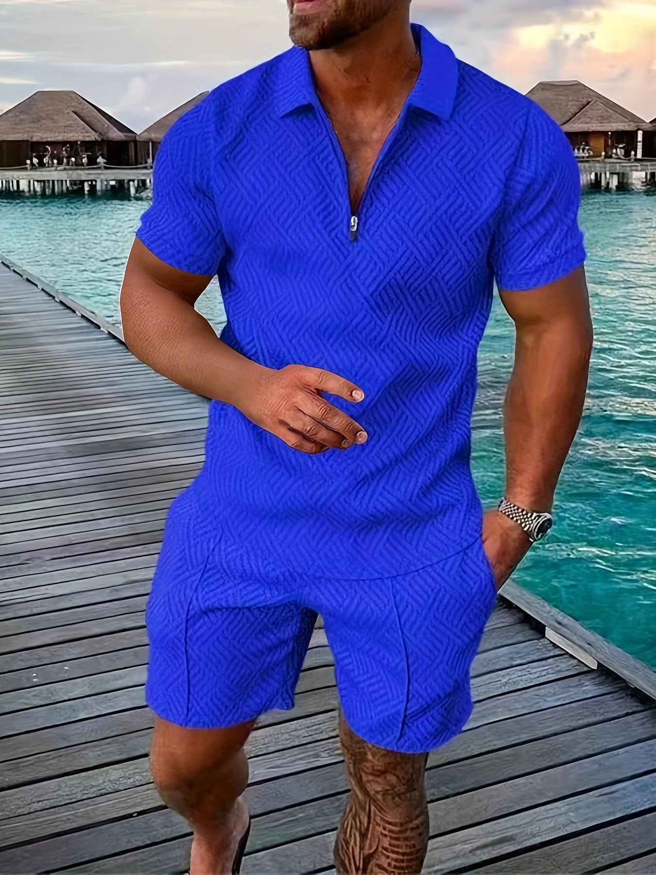 Street-Wave Men's Romper Breathable Cotton Blend Zipper