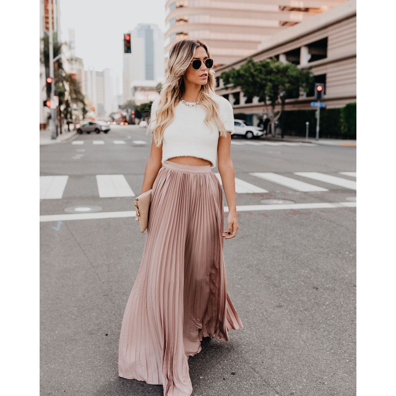 Clair Women Long Pleated Maxi Skirt High Waist Flowing Red Maxi for Everyday Chic
