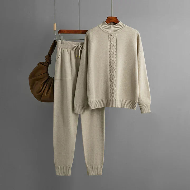 Street-Wave Winter Knit Set For Women With Half Turtle Neck Sweater And Cozy Pants