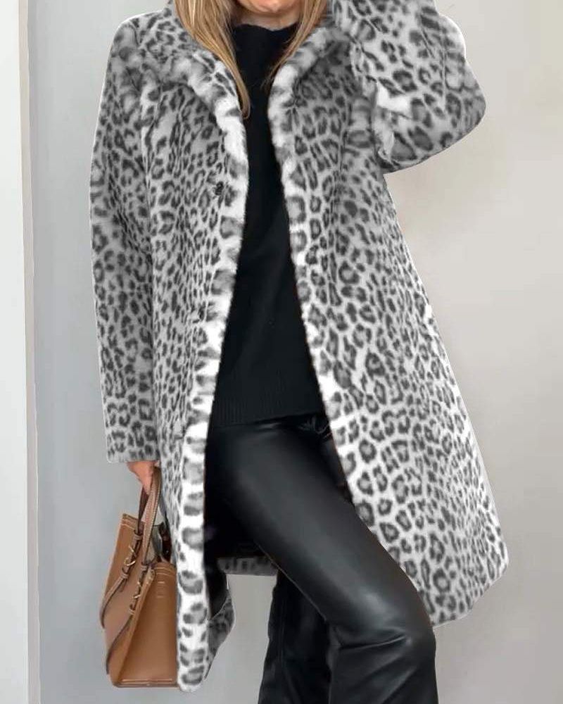Streetwave Leopard Print Long Coat For Women Warm Cozy Soft Luxurious Timeless Outerwear