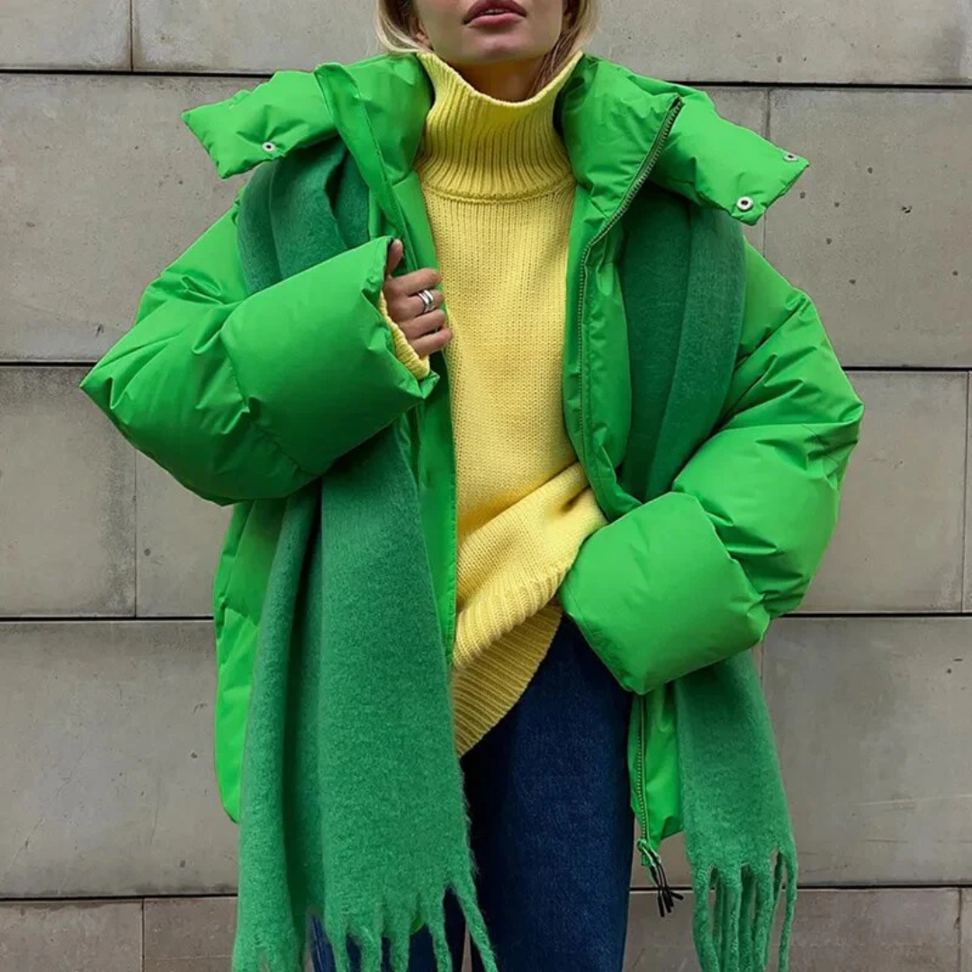 Street-Wave Women’s Oversized Puffer Hooded Jacket Yellow Ultra Warm Comfort for Winter