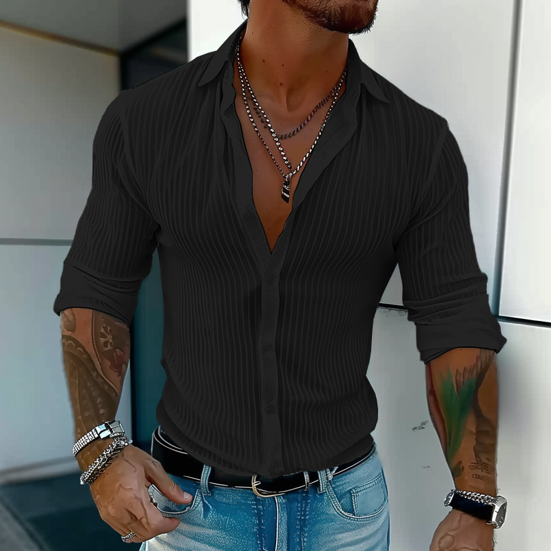 Men's Slim Fit White Vertical Striped Shirt With Lightweight Fabric Button Closure