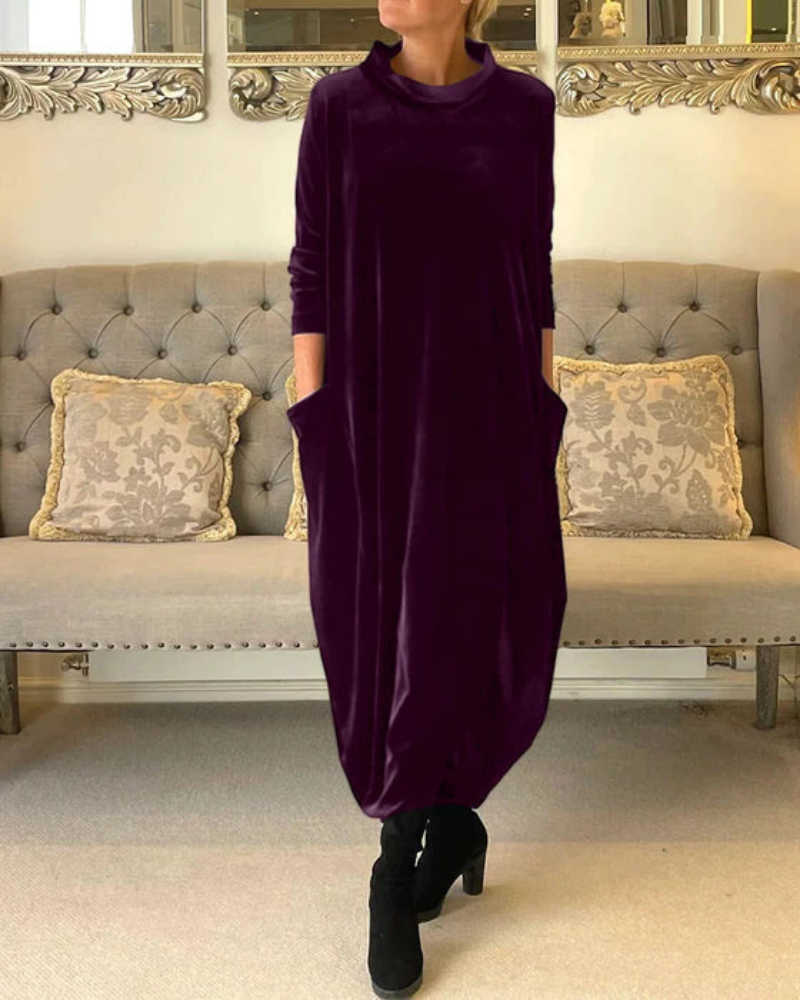 Streetwave Velvet Midi Dress For Women Cozy Winter Style Elegant Chic Everyday Occasion