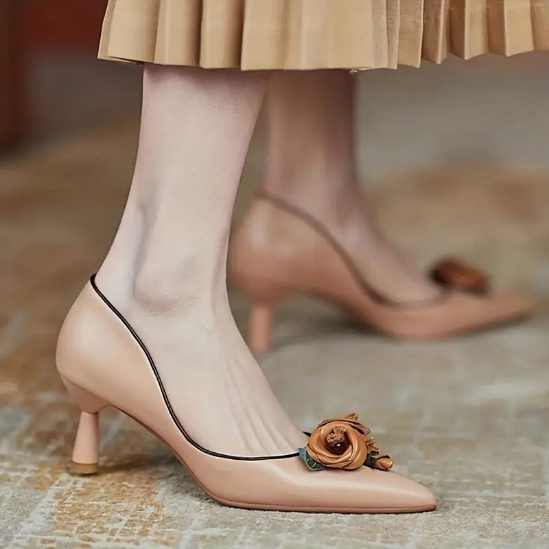Streetwave Peyton Floral Heels For Women Elegant Comfort Pumps With Flower Decor