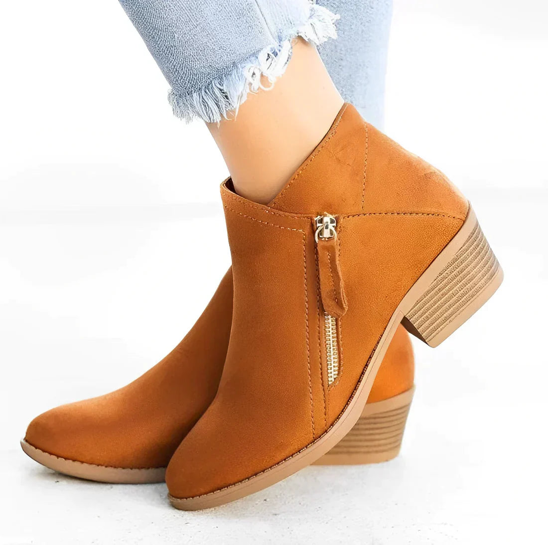 Street Wave Ankle Boots For Women With High Heels Side Zipper Perforated Back Design Warm Durable