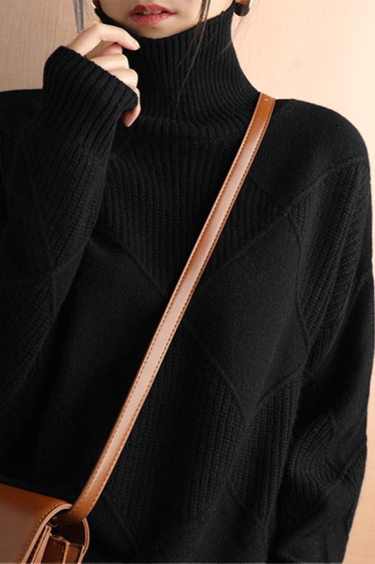 Streetwave Diamond Knit Rollneck Pullover For Women Cozy Warmth And Textured Pattern