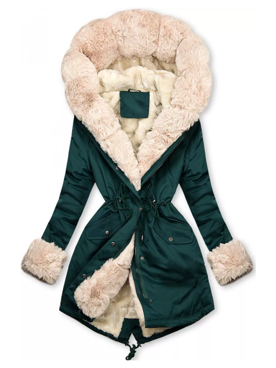 Street-Wave Womens Quilted Puffer Jacket With Faux Fur Lined Hood For Winter Warmth