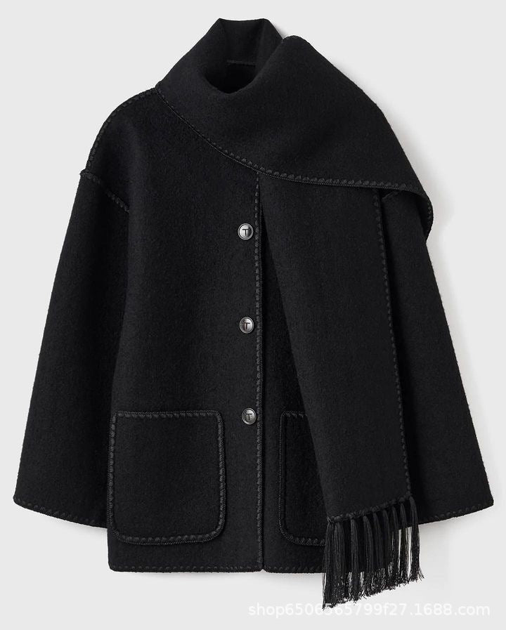 Street-wave Coat With Scarf For Women Effortless Chic Warmth And Style Urban Fashion Essential