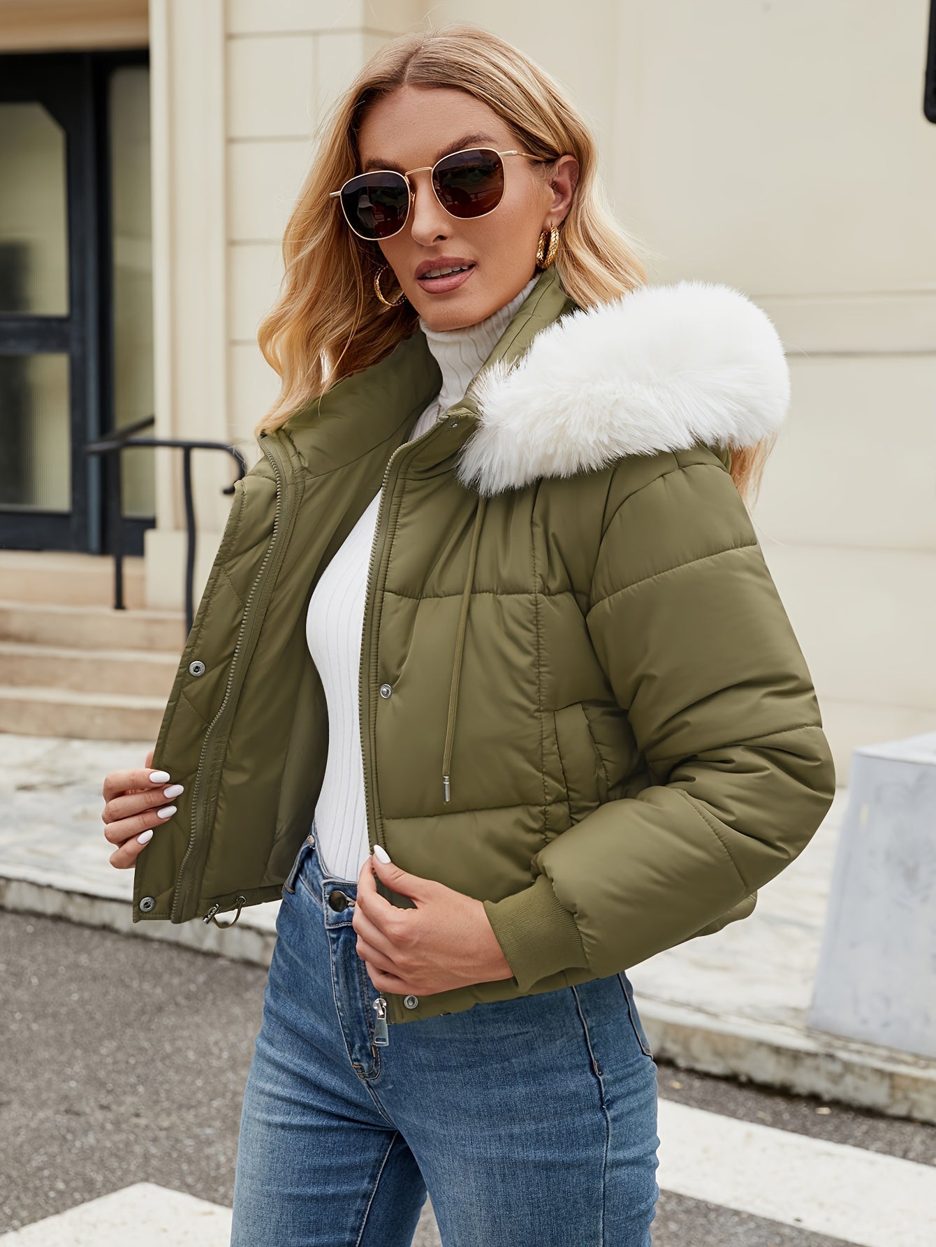 Streetwave Womens Winter Puffer Jacket With Fur Hood For Cold Weather Warmth And Chic Style