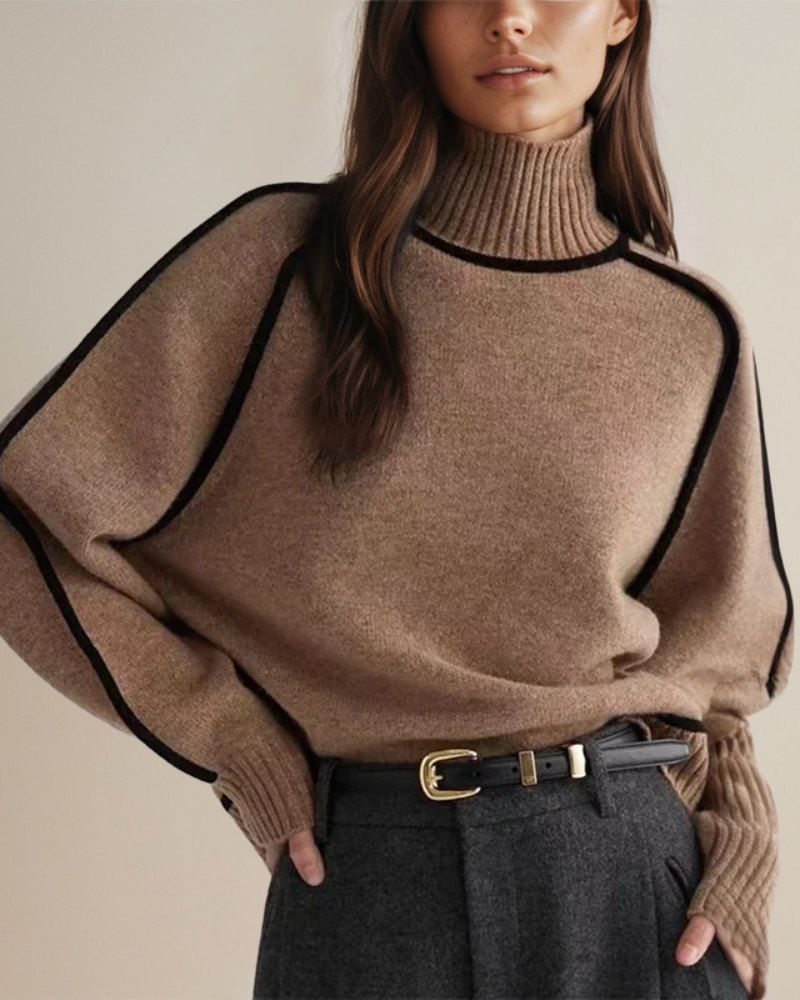 Street-wave Women's Turtleneck Knit Sweater Cozy Warmth With Subtle Contrast Trim