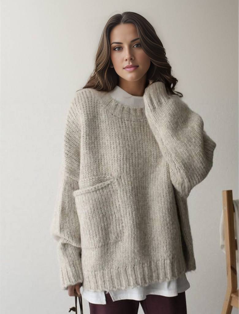 Street Wave Oversized Knit Sweater With Pocket For Women Warm Cozy Comfort Ultra Cozy