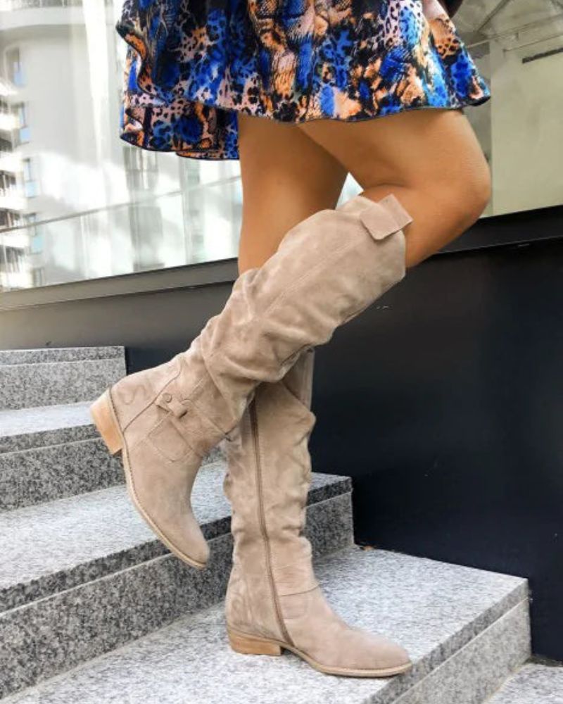 Street-Wave Knee-High Boots Women Warm Stylish Zipper
