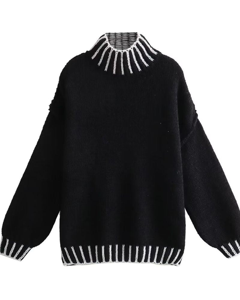 Street-Wave Oversized Turtleneck Knit Sweater For Women Warm Cozy Comfort Fit Luxury Pullover