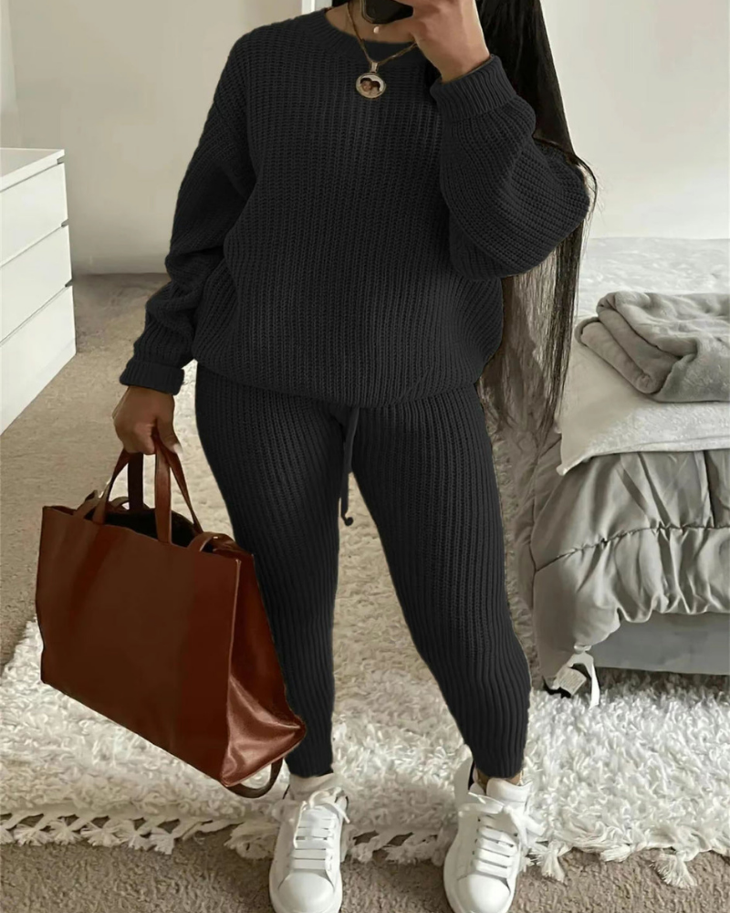 Street-Wave 2 Piece Lounge Set Cozy Soft Knit For Women Everyday Comfort Stylish Homewear Ultra Cozy